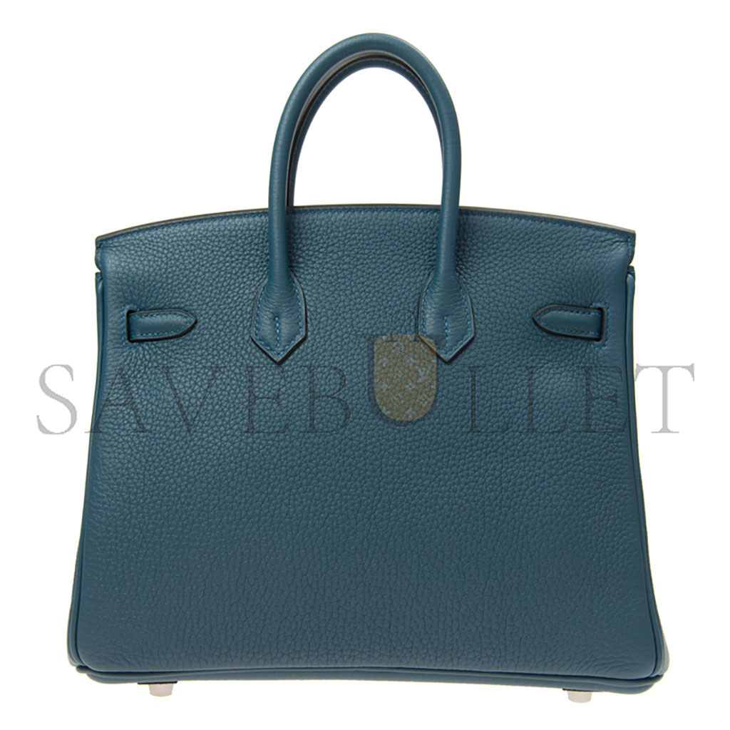 HERMES BIRKIN 25 TOGO LEATHER DENIM BLUE SILVER BUCKLE BAG H028369CK75 (25*20*13cm)